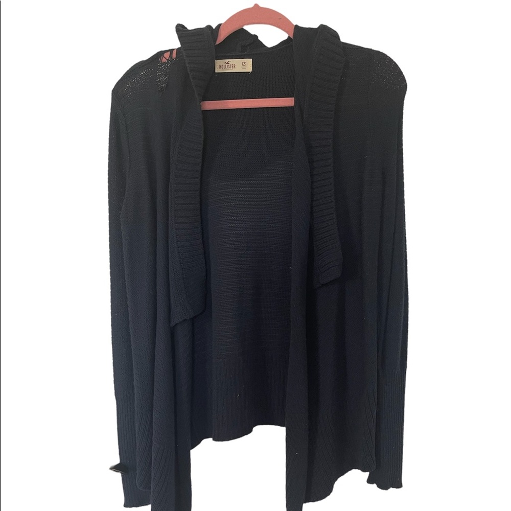 Hollister navy knit cardigan with hoody, size XS
